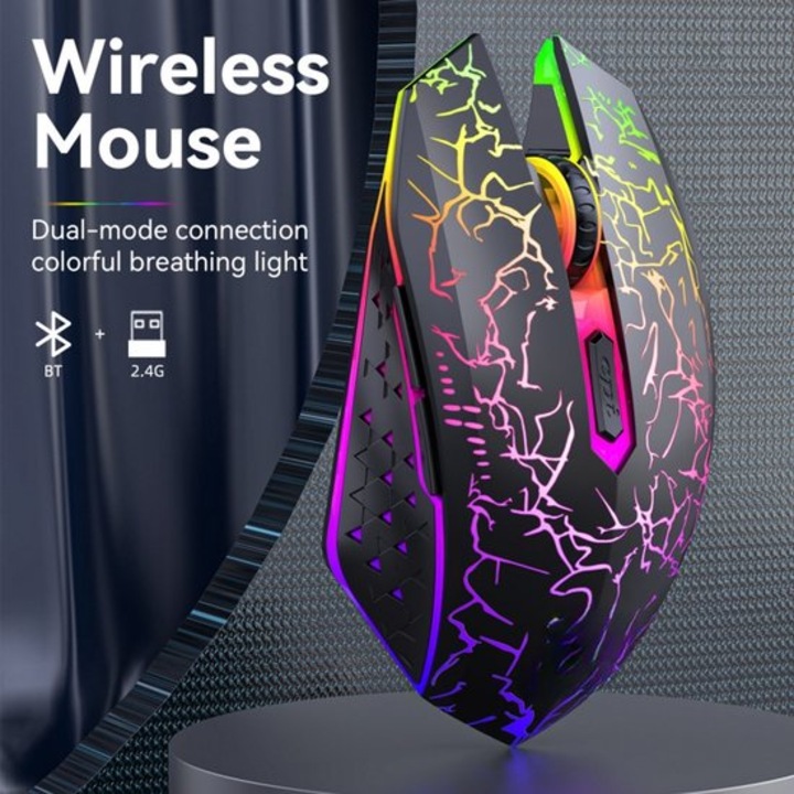 Безжична Bluetooth мишка 2.4G, презареждаема, безшумна, черна, 800x1200x1600 DPI