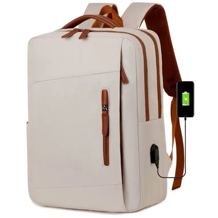 Rucsac laptop 15.6 inch, USB, gri, 33x38cm, unisex