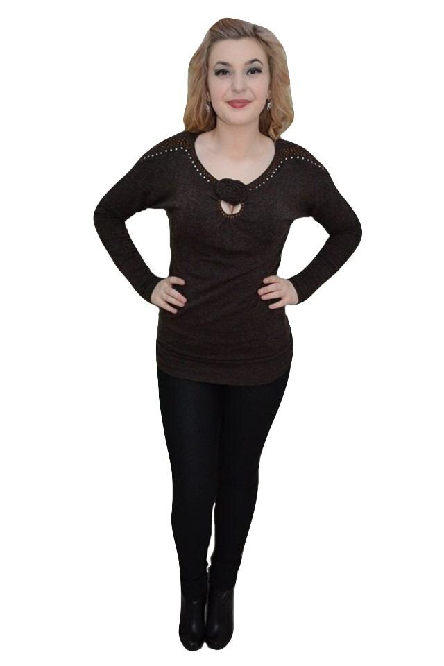 Bluza cu decolteu rotund, maneci lungi,D&J Exclusive,, Maro