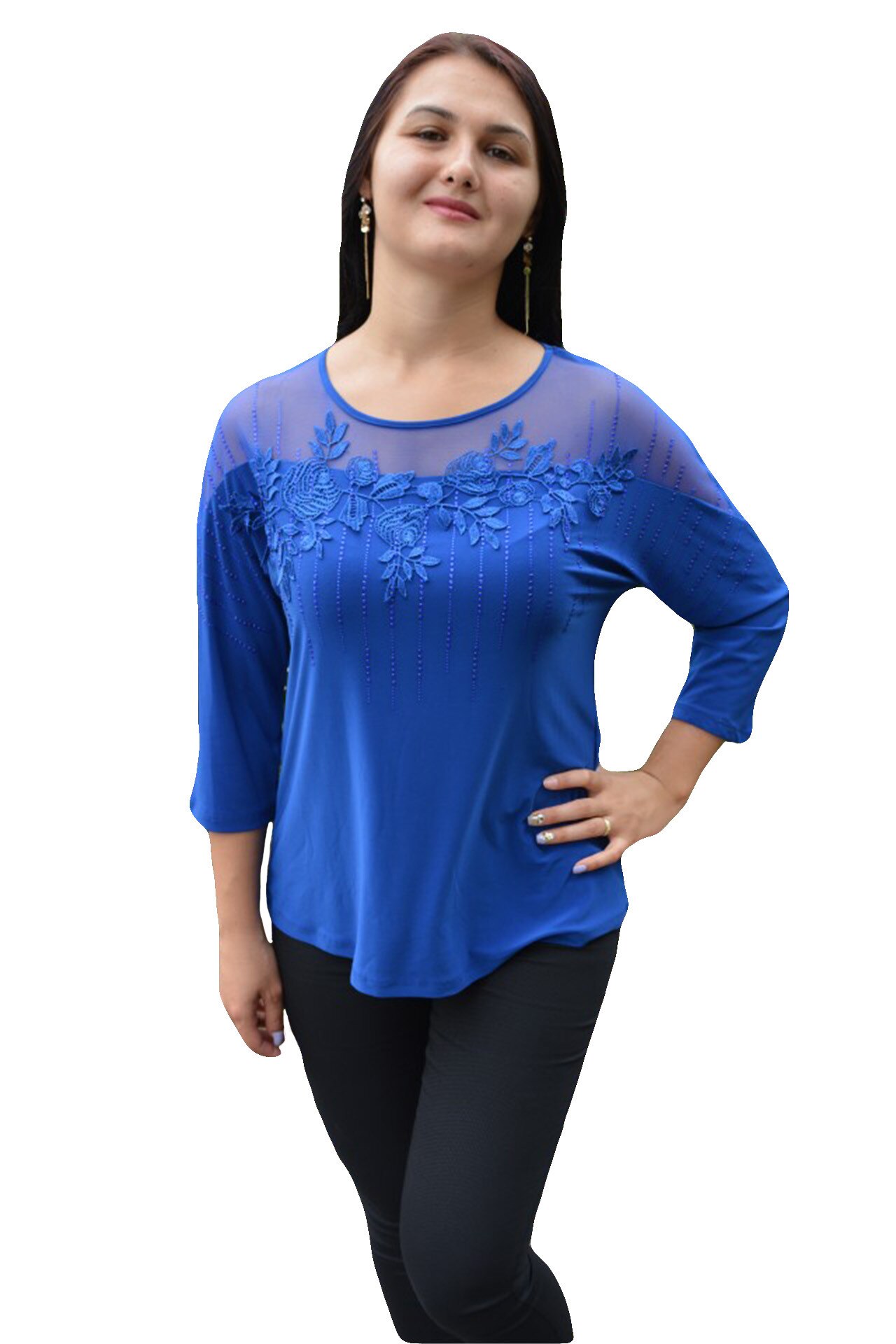 Bolero din blana sintetica, model pana in talie si maneca trei-sferturi,D&J Exclusive,gri,46/48 EU, Albastru