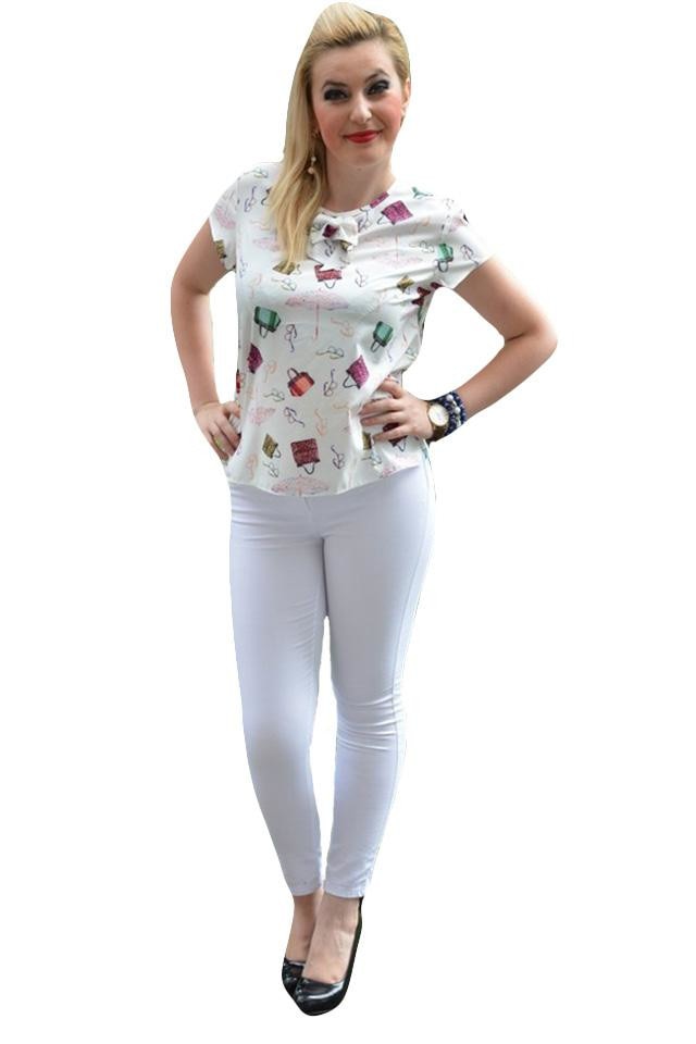 Bluza de vara cu design original, imprimeu multicolor,masura mare,D&J Exclusive, Alb