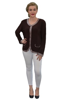 Bluza eleganta tip sacou, maro inchis cu paspoal in dungi , D&J Exclusive, Maro, 50 Bluza eleganta tip sacou, maro inchis cu paspoal in dungi , D&J Exclusive, Maro, 50