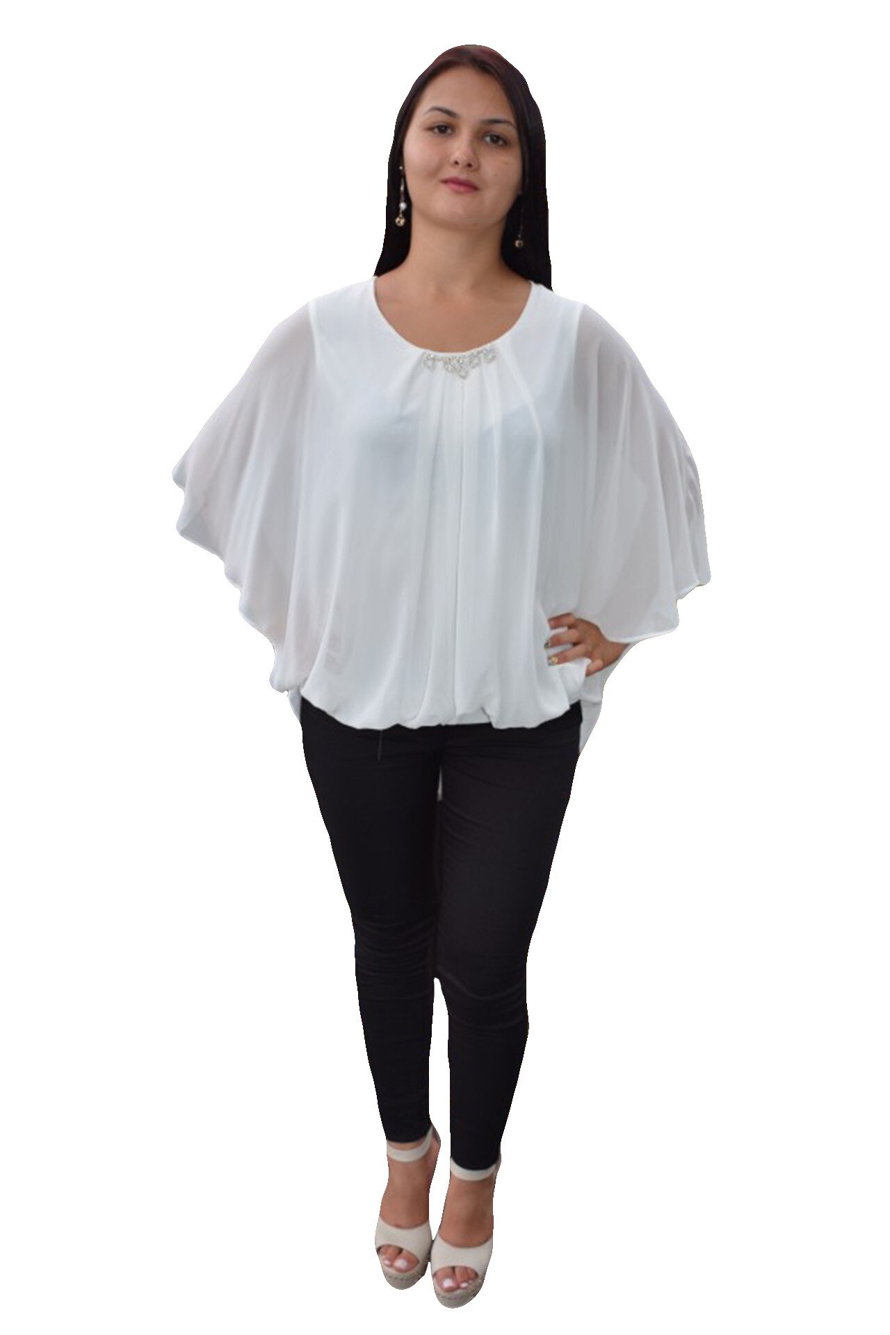 Bluza deosebita cu voal asimetric deasupra, D&J Exclusive, Alb