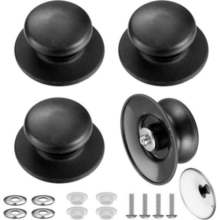 Set 4 capace pentru vase de gatit, universal, negru, 4x4cm