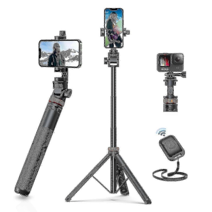 Trepied telefon extensibil 157cm cu telecomanda multifunctional negru