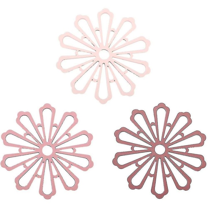 Set 3 protectoare silicon pentru vase, petale, rezistente la caldura, antiderapante, 15.5x0.5cm