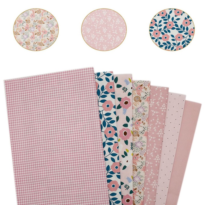 Set material textil bumbac patchwork, multicolor, 50x50cm, 15 bucti