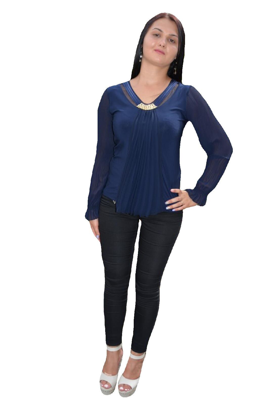 Bluza tinereasca, maneca lunga, voal,D&J Exclusive, Albastru marin