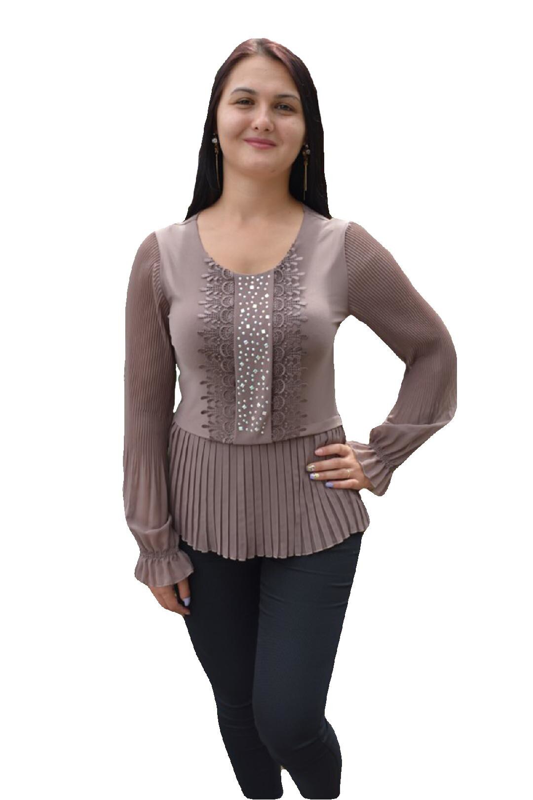 Bluza tinereasca cu maneca lunga, model elegant , D&J Exclusive, Maro deschis