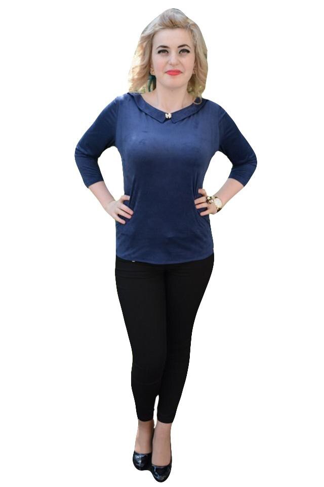 Bluza vintage cu guler elegant si nasturi,masura mare,D&J Exclusive,, Albastru marin, 40