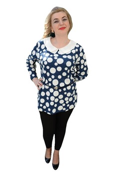 Bluza rafinata cu maneci trei-sferturi, cu buline,masura mare,D&J Exclusive,, Bleumarin/Alb Bluza rafinata cu maneci trei-sferturi, cu buline,masura mare,D&J Exclusive,, Bleumarin/Alb