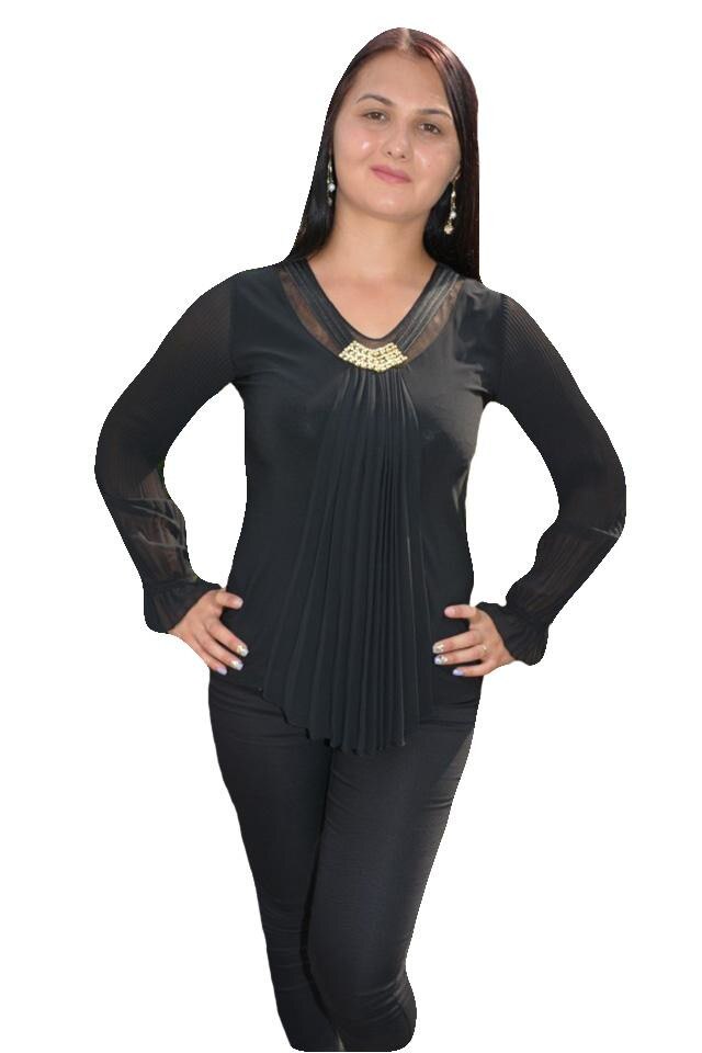 Bluza tinereasca, maneca lunga, voal,D&J Exclusive, Negru