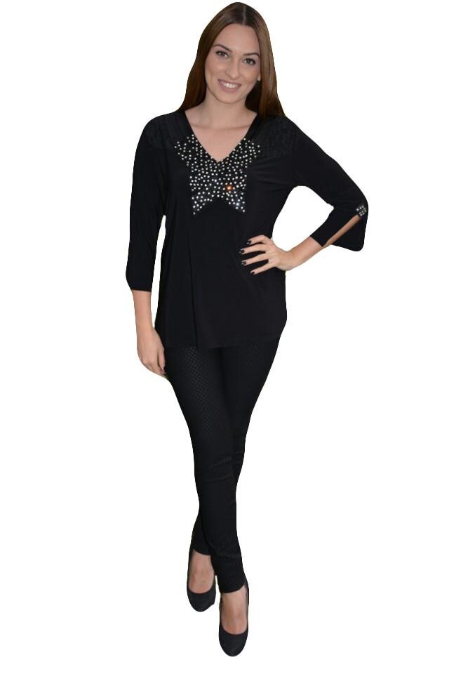 Bluza rafinata cu insertii de margele si strasuri,masura mare,D&J Exclusive,, Negru