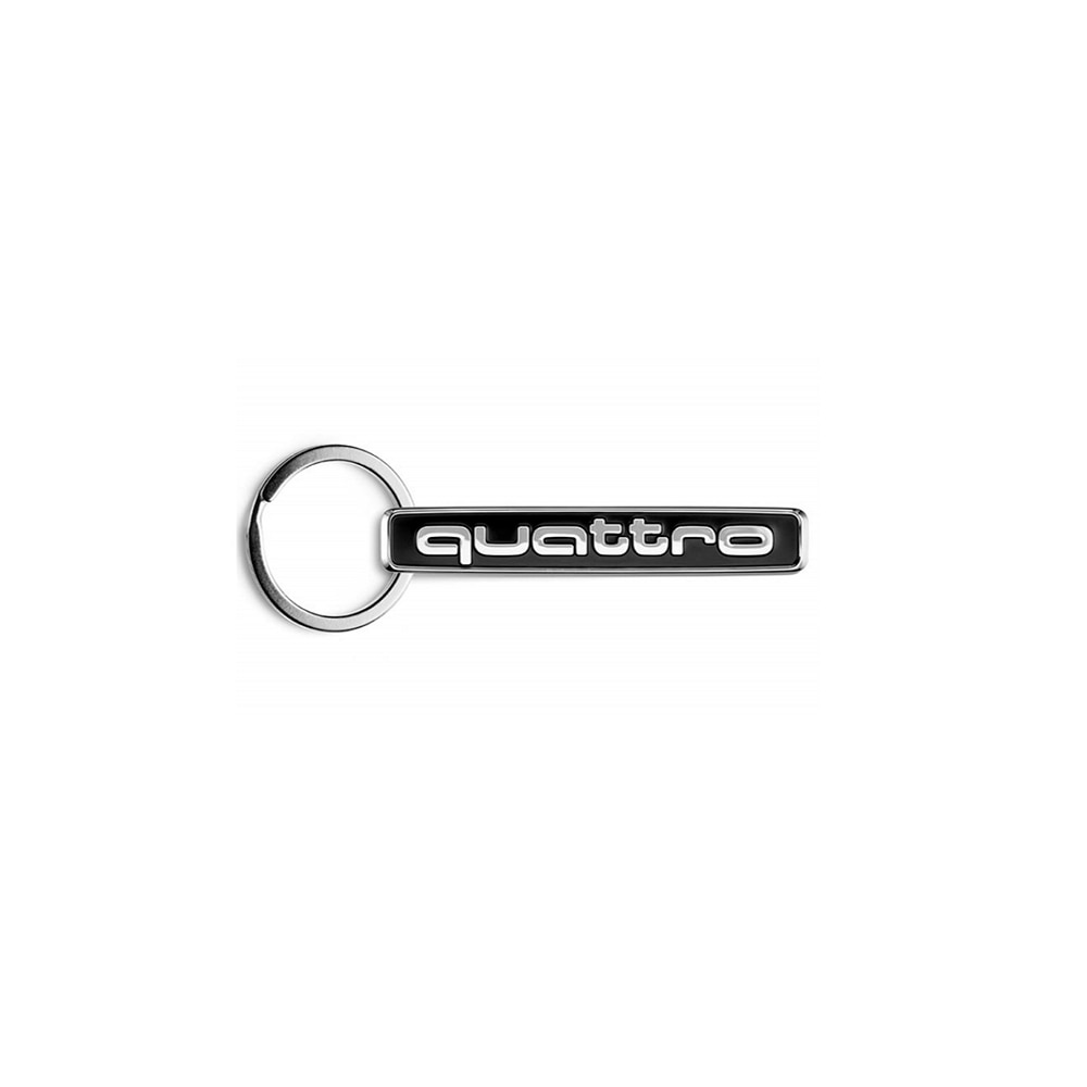 Breloc Metalic Simplu Audi Quattro, Crom, Negru, 7cm.