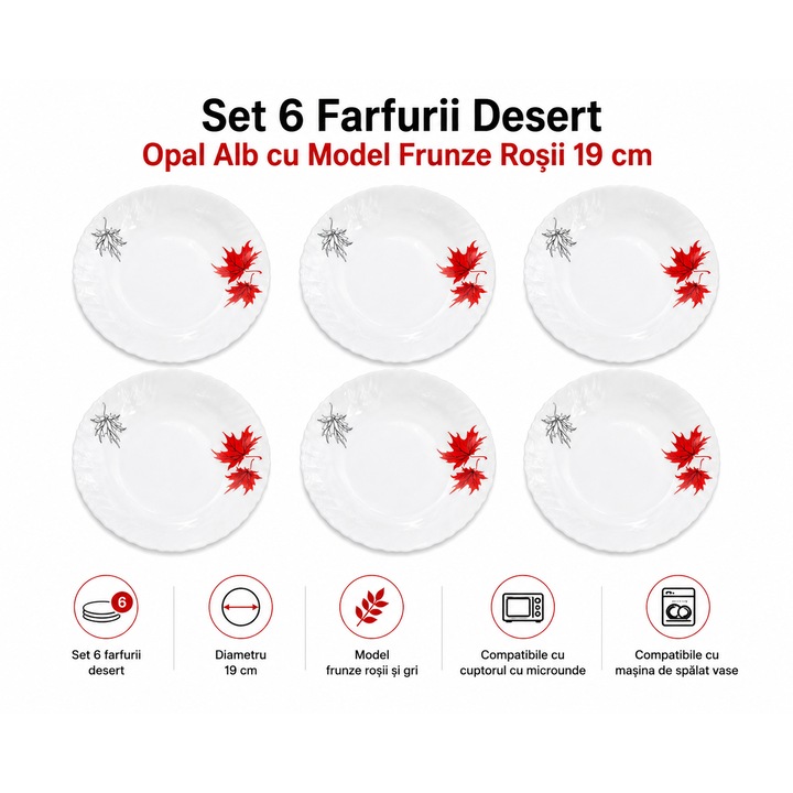 Set 6 Farfurii Desert Opal Alb Model Esma 19 cm