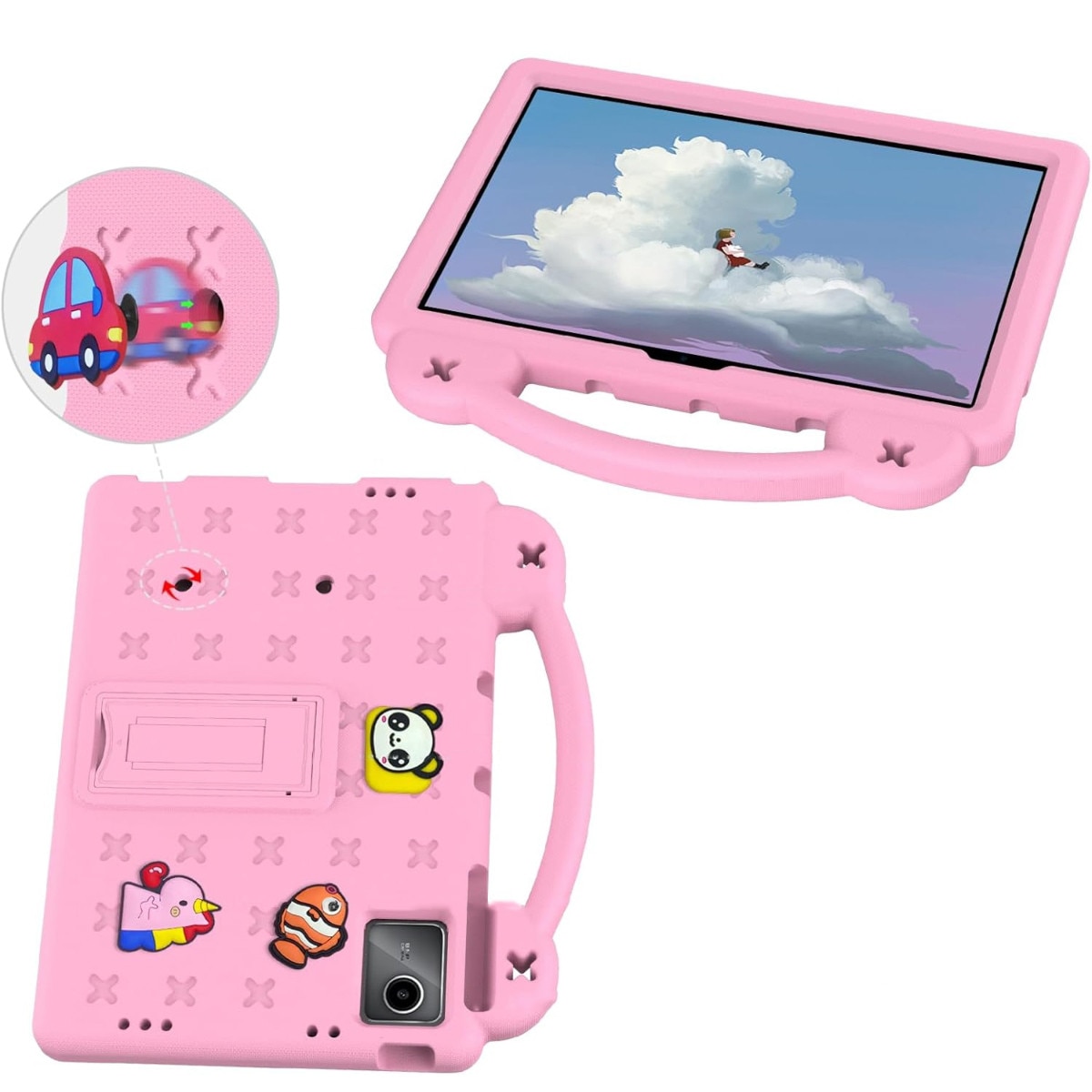 Husa pentru tableta, Supero, Lenovo, compatibila Lenovo Tab M11 TB-330FU/TB-331FC/K11E, protectie la socuri cu structura rezistenta, cu suport incorporat si decupaje precise pentru porturi si difuzoare, pentru copii, roz