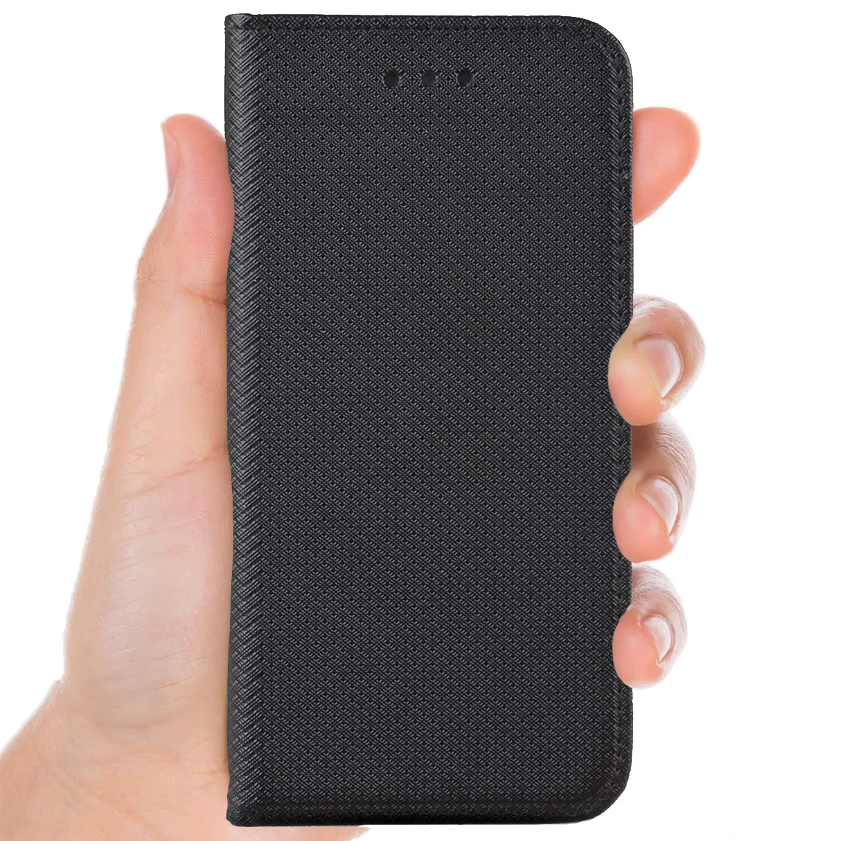 Husa pentru Motorola Moto G13, Smart Flip, tip carte cu inchidere magnetica, Buzunar Carduri, functie Stand de vizualizare, Eco-Leather + Silicon, Neagra