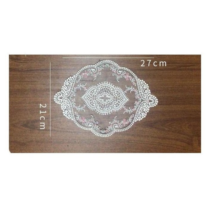 Vintage csipketerítő ovális bézs 20x28cm vízálló hímzett
