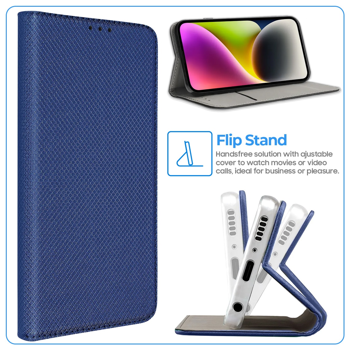 Husa pentru Oppo A6x, Smart Flip, tip carte cu inchidere magnetica, Buzunar Carduri, functie Stand de vizualizare, Eco-Leather + Silicon, Albastra