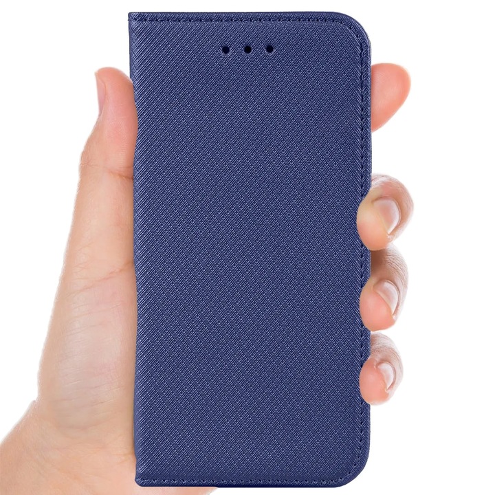Husa pentru Oppo A6x, Smart Flip, tip carte cu inchidere magnetica, Buzunar Carduri, functie Stand de vizualizare, Eco-Leather + Silicon, Albastra