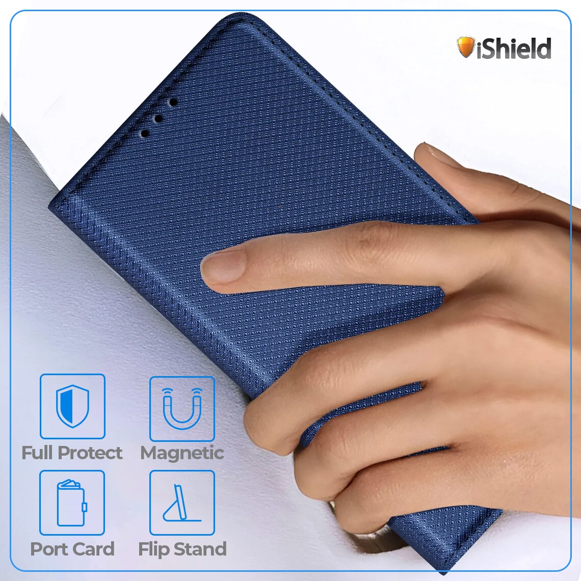 Husa pentru Oppo A6x, Smart Flip, tip carte cu inchidere magnetica, Buzunar Carduri, functie Stand de vizualizare, Eco-Leather + Silicon, Albastra