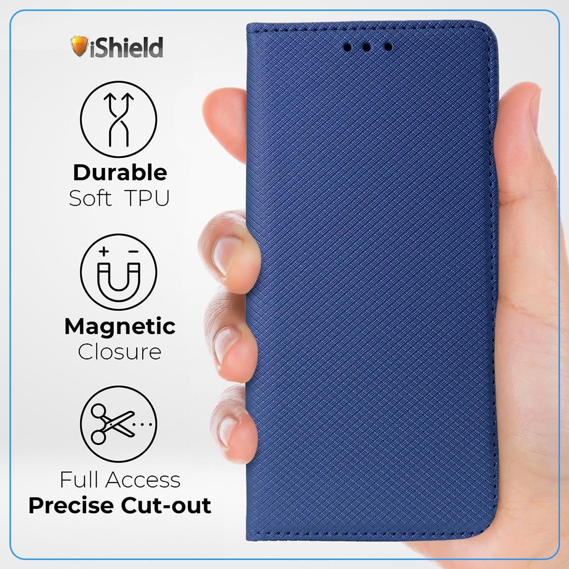Husa pentru Oppo A6x, Smart Flip, tip carte cu inchidere magnetica, Buzunar Carduri, functie Stand de vizualizare, Eco-Leather + Silicon, Albastra