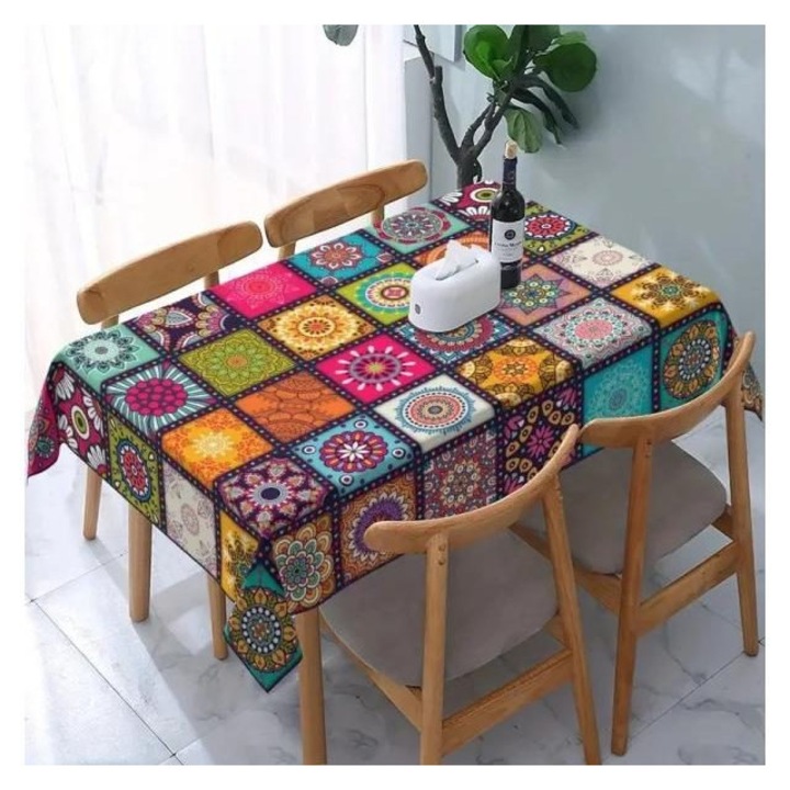 Téglalap alakú asztalterítő, mandala boho, vízálló, 140x240cm