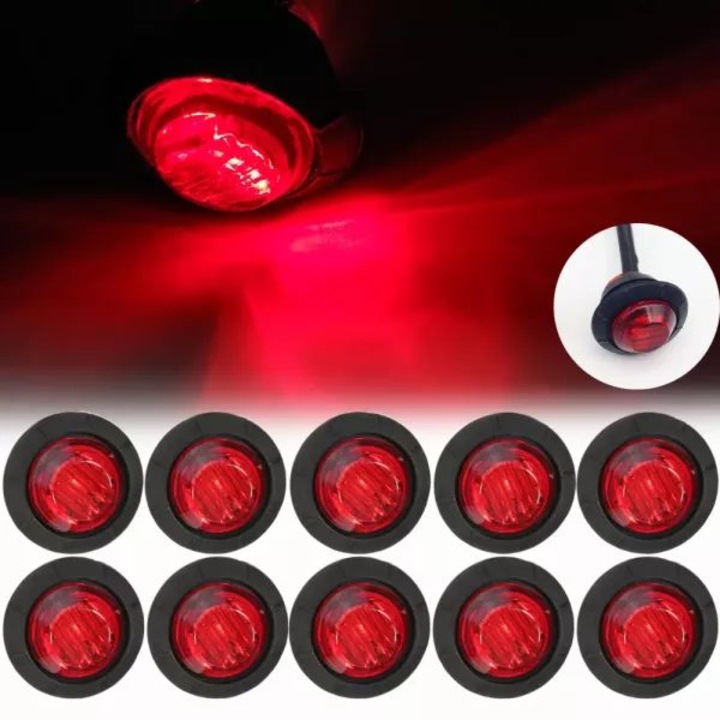 Set 10 lumini laterale rotunde 12V 3LED, rezistente la apa, rosu, 2.7cm