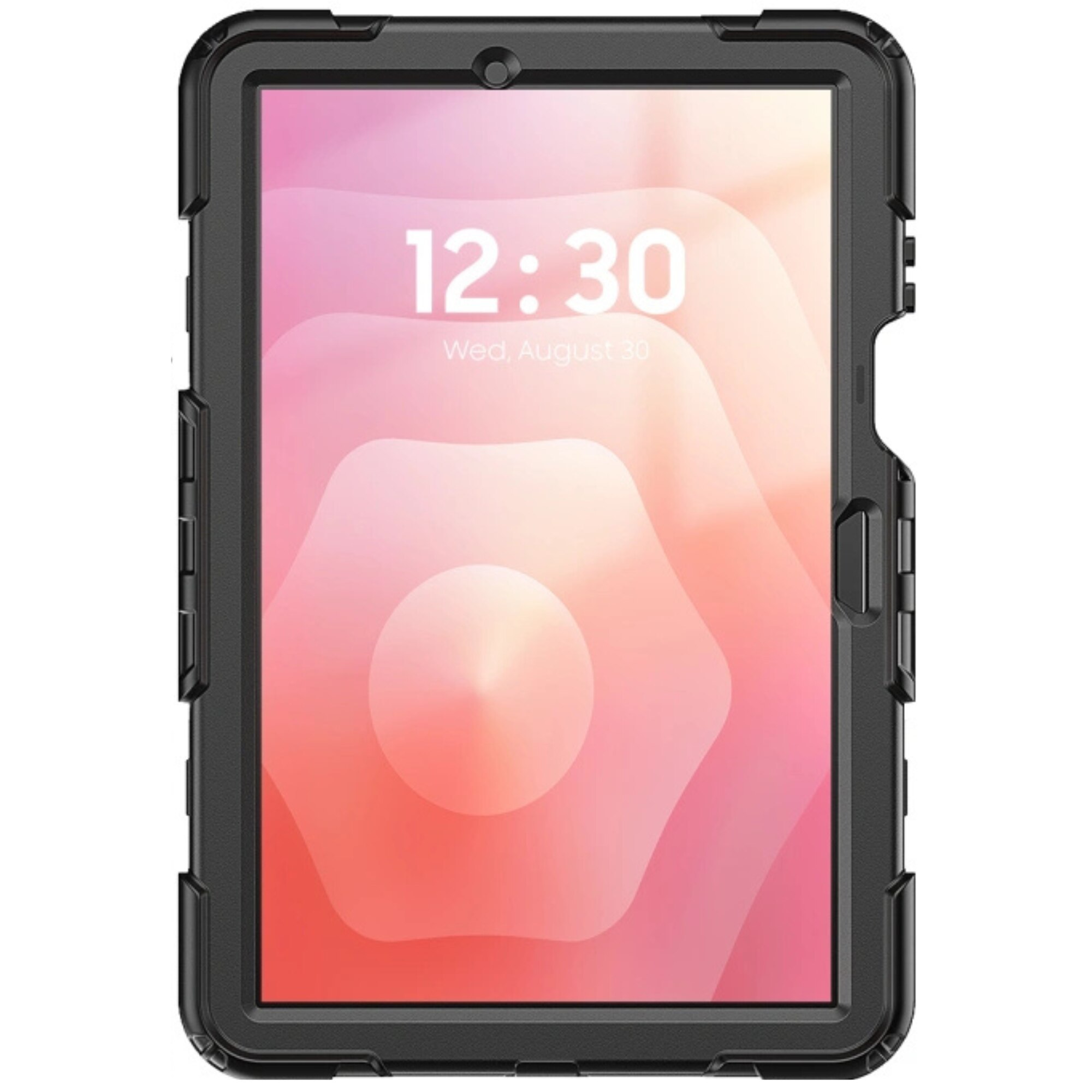 Husa rezistenta pentru tableta, Supero, protectie full-body din policarbonat + cadru siliconic, maner rotativ + suport reglabil, curea detasabila pentru transport, compatibil Samsung Galaxy Tab X730/X736, culoare neagra