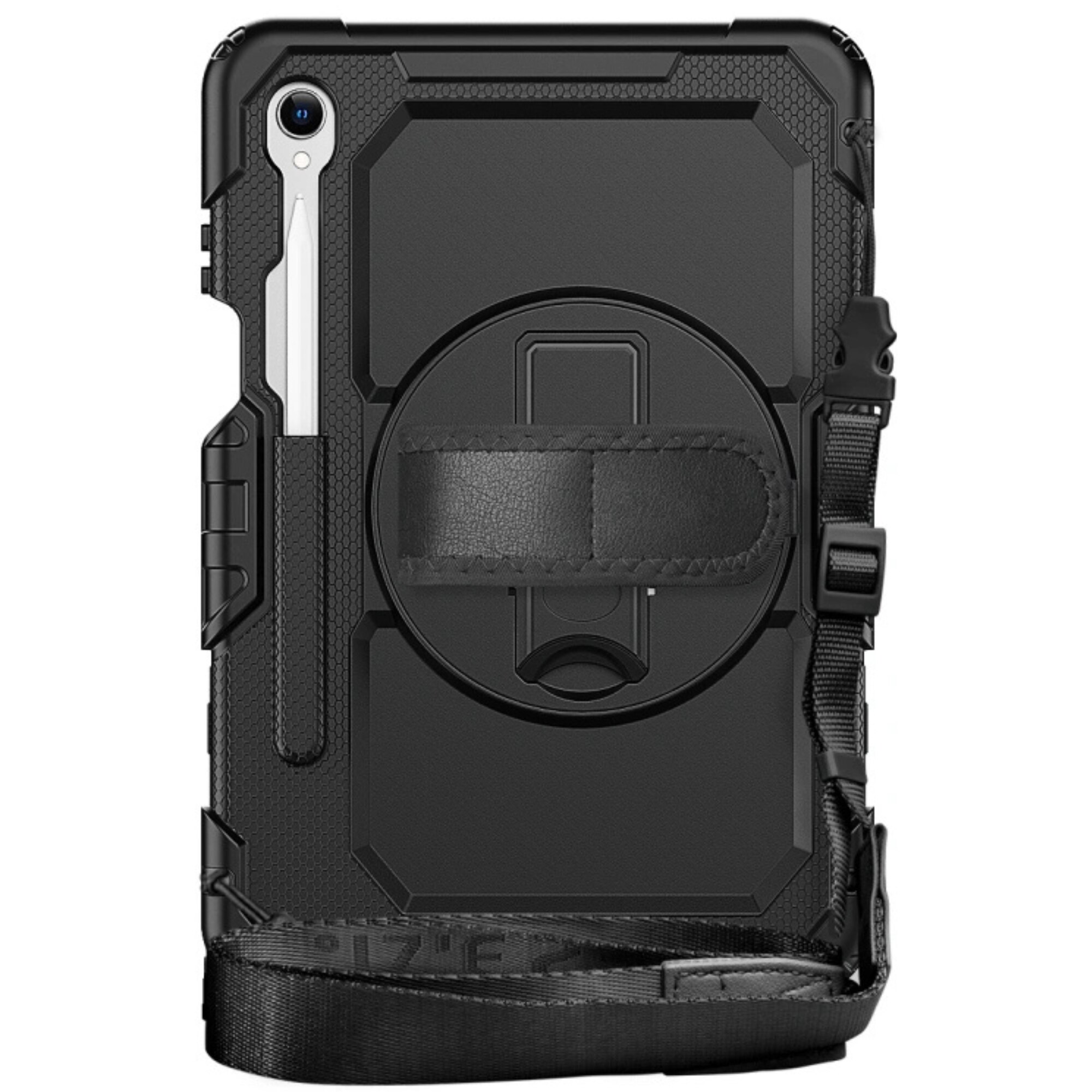Husa rezistenta pentru tableta, Supero, protectie full-body din policarbonat + cadru siliconic, maner rotativ + suport reglabil, curea detasabila pentru transport, compatibil Samsung Galaxy Tab X730/X736, culoare neagra
