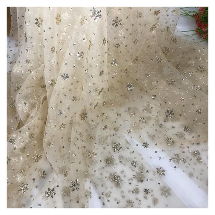 Anyag tüll flitterekkel (csillag minta) K0345-0807-TDCJ-xw3929, pezsgő, 50 x 150 cm