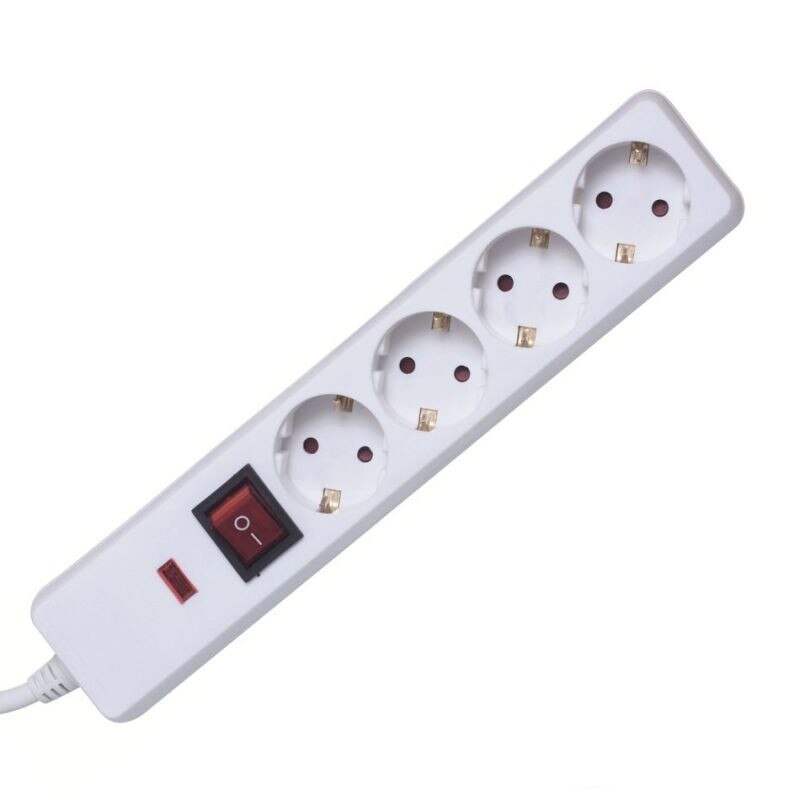 Prelungitor de retea, protectie copii, intrerupator, 4 socluri, alb, Home