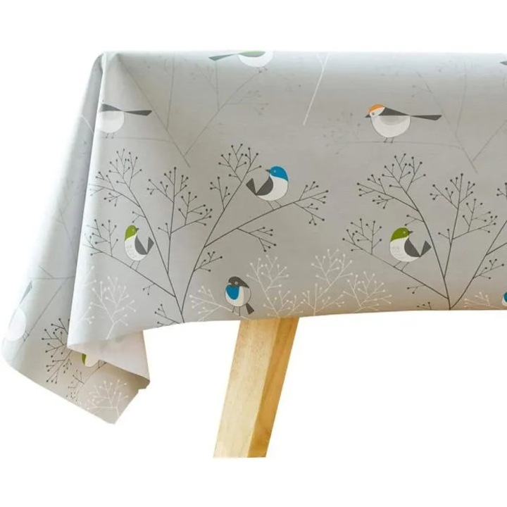 Téglalap alakú PVC vízálló asztalterítő, madarak, 137x275cm