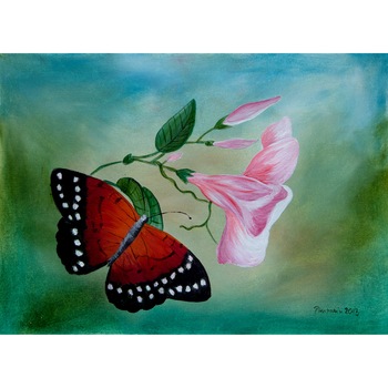 Tablou ulei pe hartie Fluture si flori 2 - tablou pictat manual Oana Pinzariu, dimensiune 24 * 33 cm Tablou ulei pe hartie Fluture si flori 2 - tablou pictat manual Oana Pinzariu, dimensiune 24 * 33 cm