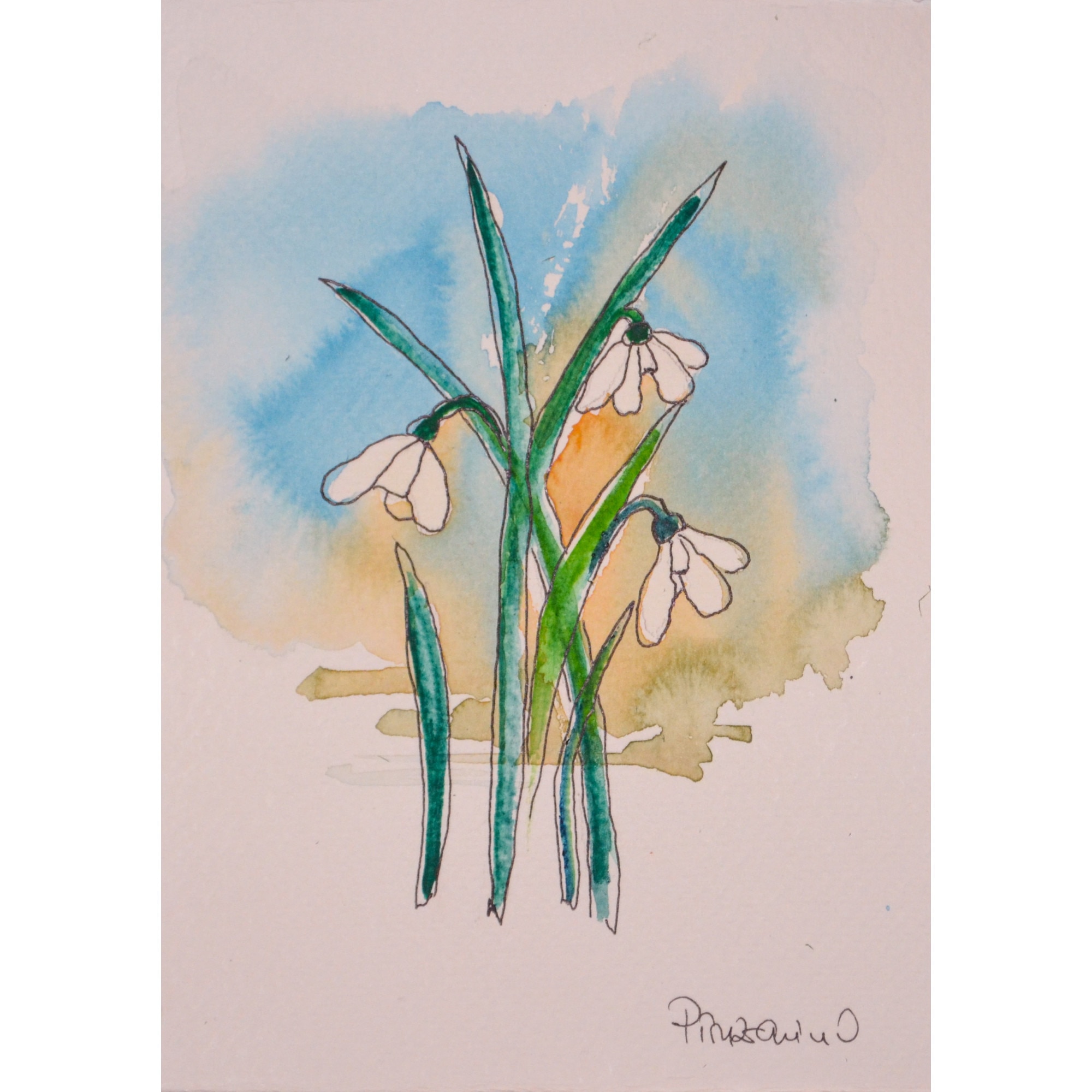 Tablou Ghiocei 6 - tablou pictat manual Oana Pinzariu, dimensiune 19 * 24 cm