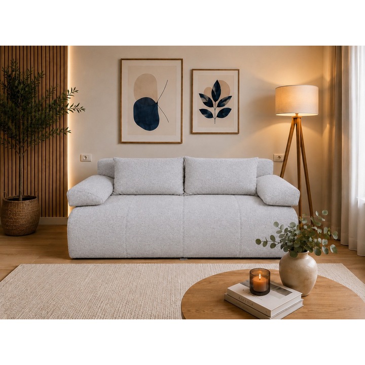 Canapea extensibila 120x150, cu lada de depozitare, culoare Crem - eMAG.ro