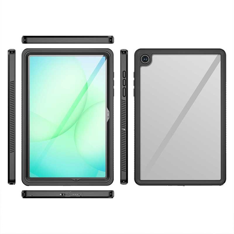 Husa impermeabila, Supero, Pentru Samsung Galaxy Tab A11+ Plus, Protectie 360°, Certificare IP68, Material TPU+PC, Transparenta cu protectie ecran si camera, Curea umar si maner antialunecare, Negru