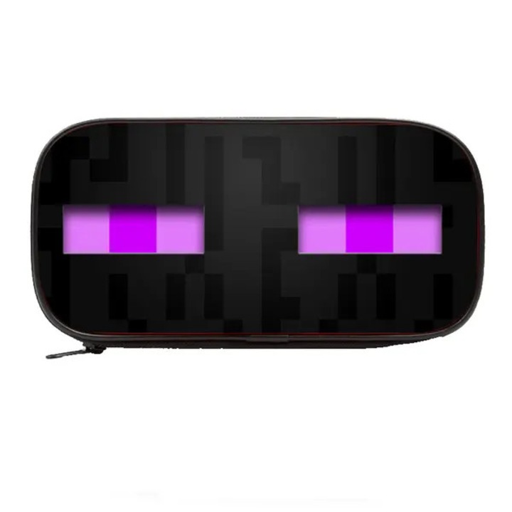Penar Minecraft CJ-FY-K0238-260722-3396, din poliester Oxford, imprimeu Enderman full-print, negru/violet, 2 compartimente cu fermoar, 5 suporturi pentru pixuri si 3 foi de autocolante