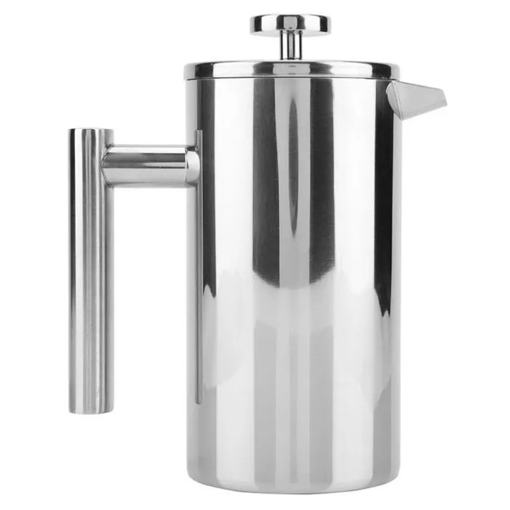 Cafetiera piston inox 1000ml dublu perete argintiu