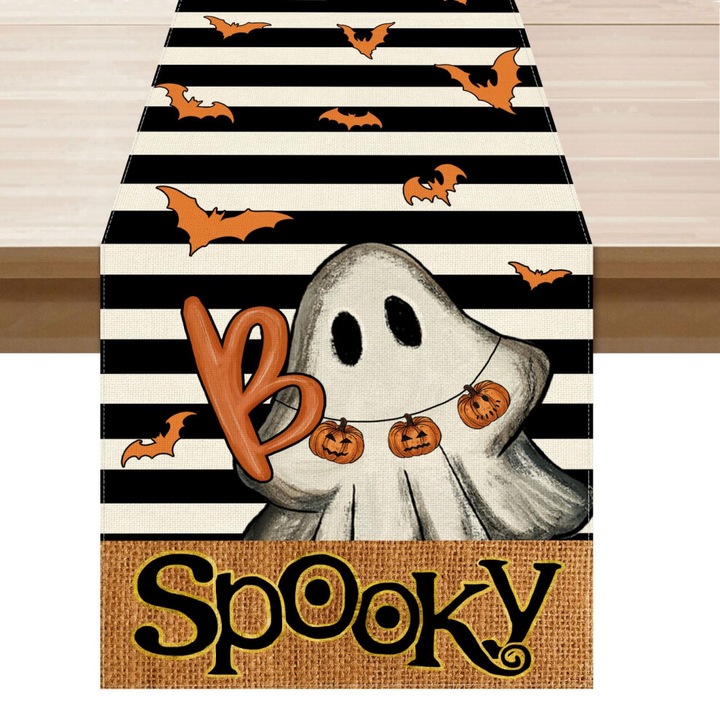 Asztalterítő, 13x72 inch, poliészter, ünnepi Halloween mintás, gyűrődésálló, mosógépben mosható