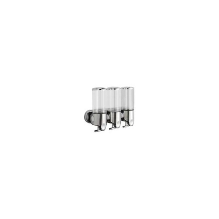 Dispenser sapun 3-in-1 inox transparent fara gaurire pentru baie