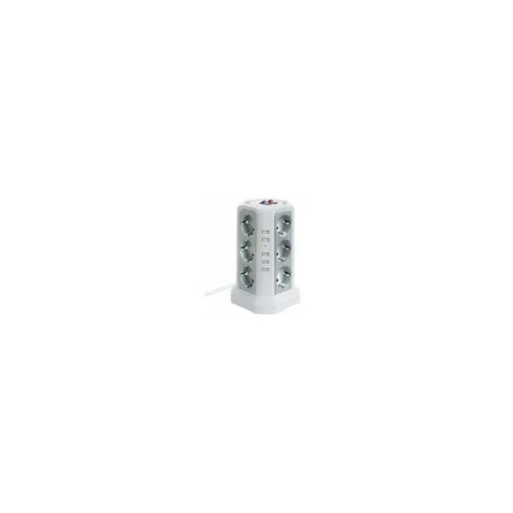 Prelungitor electric multiprise 12 prize 5 USB 3 intrerupatoare alb