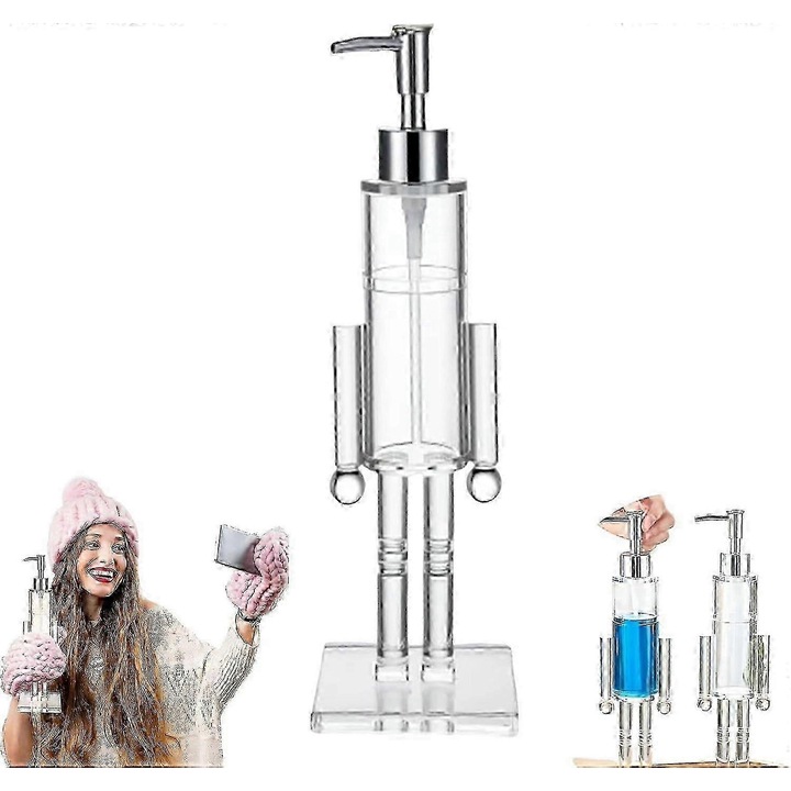 Dozator sapun acrilic, design nutcracker, transparent, 1 buc, 15x7x7cm