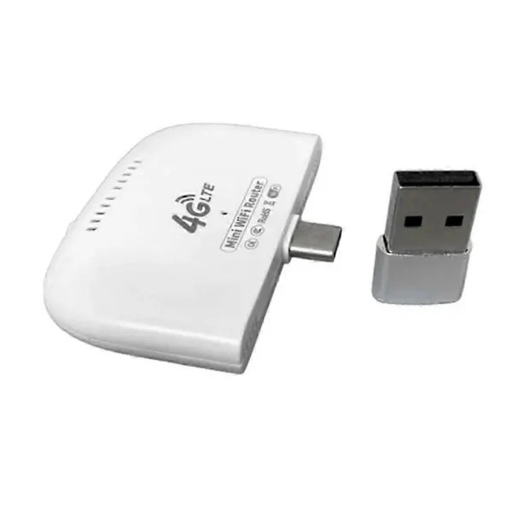 4G LTE hordozható router PRE-CJk0515-26-0805-1619, Type-C, 2,4 GHz Wi-Fi hotspot, akár 8 eszközhöz, SIM foglalat, fehér, USB adapterrel