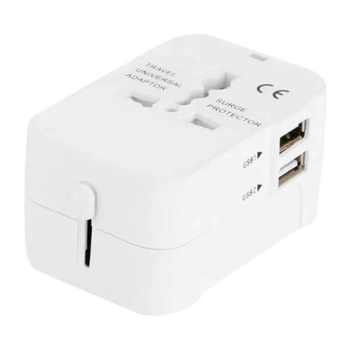 Adaptor de calatorie universal PRE-CJk0515-26-0805-111, compatibil >150 tari, 2 porturi USB 5V 2.1A, AC100-250V, protectie la supratensiune, alb