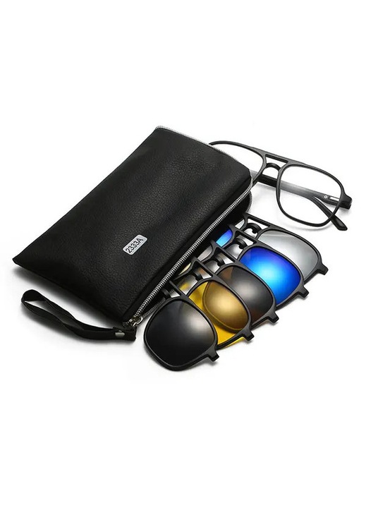 Ochelari de soare, set 5-in-1 clip-on rame TR90 cu 4 lentile magnetice polarizate, multicolor, universal