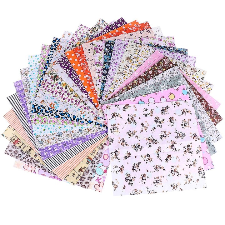 Material textil bumbac, set 50 piese, diverse modele, 20x20cm