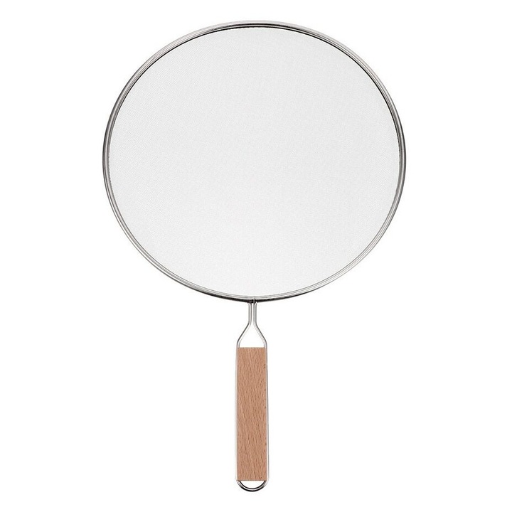 Capac protectie stropire ulei, inox, maner lemn, 30cm