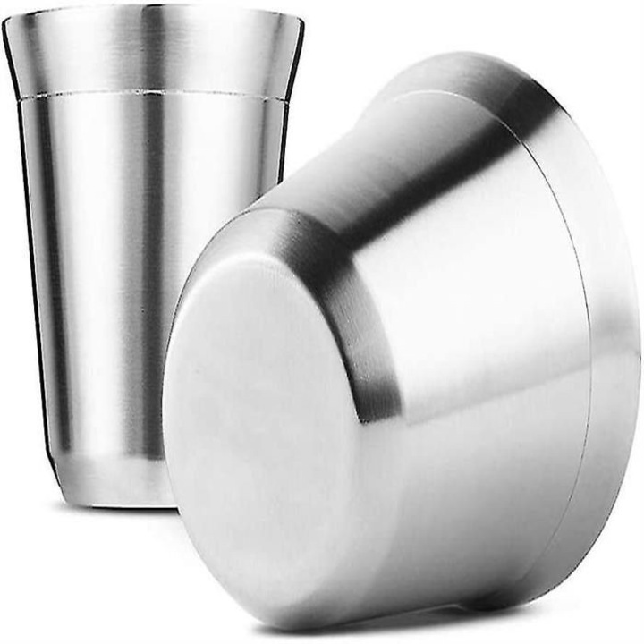 Set 2 cani espresso inox, dublu perete, argintiu, 80ml, 6.2x6cm