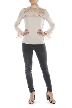 Bluza cu detalii din dantela, Freshattitude, Roz Pudra Bluza cu detalii din dantela, Freshattitude, Roz Pudra